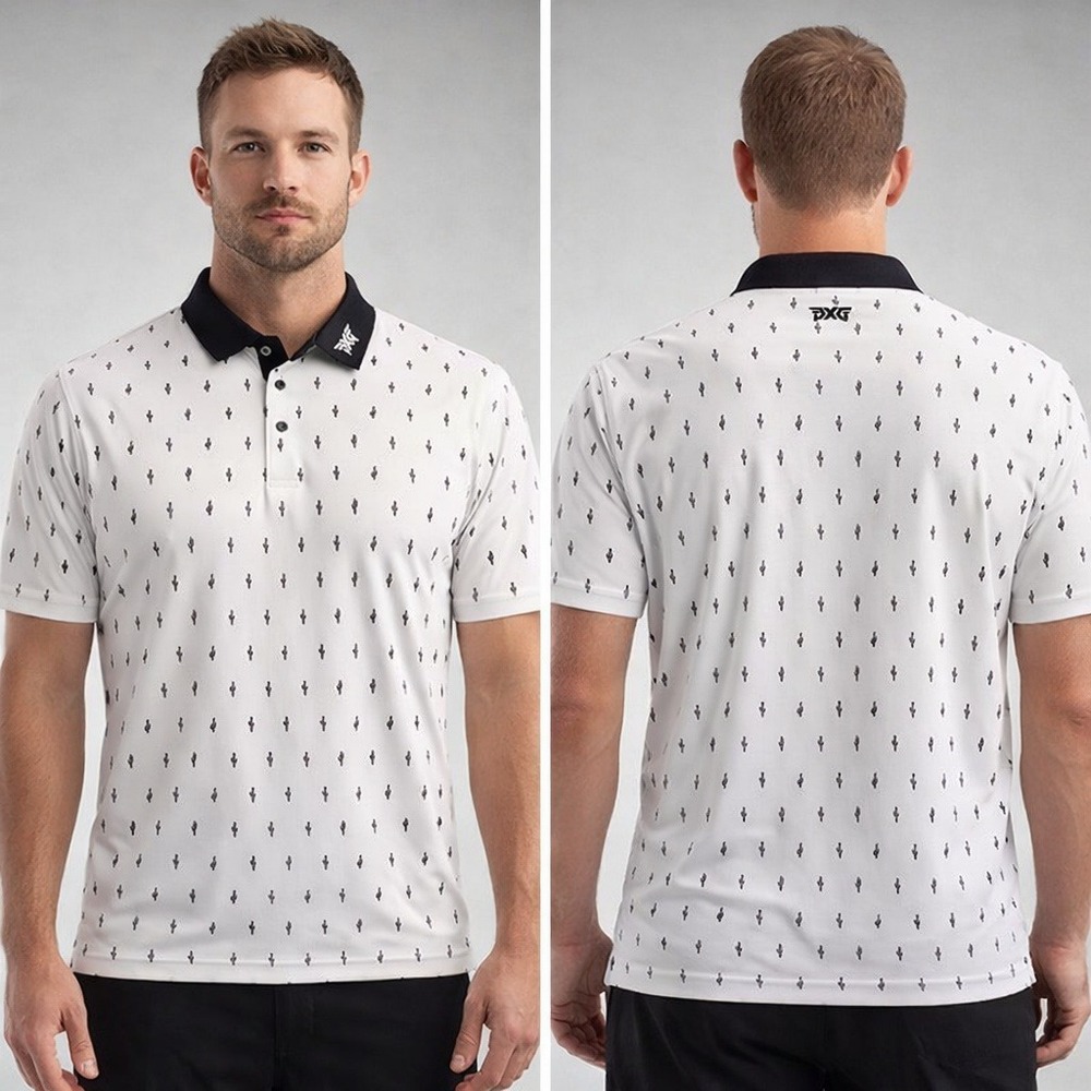 PXG Mens Cactus White Polo Shirt Golf Performance Short Sleeve White Black M